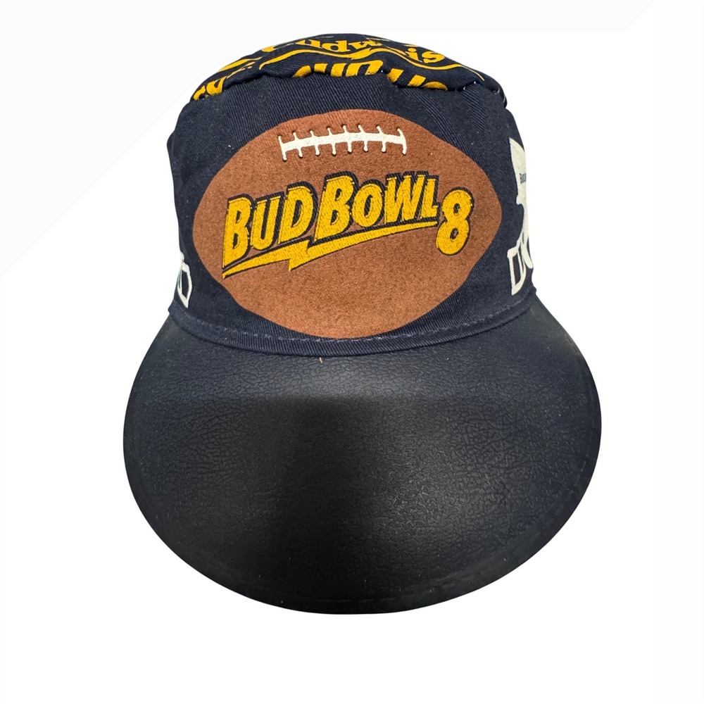 Vintage Bud Bowl 8 Hat Budweiser Bud Light Football Painter Cap‎ Navy Blue 1990s